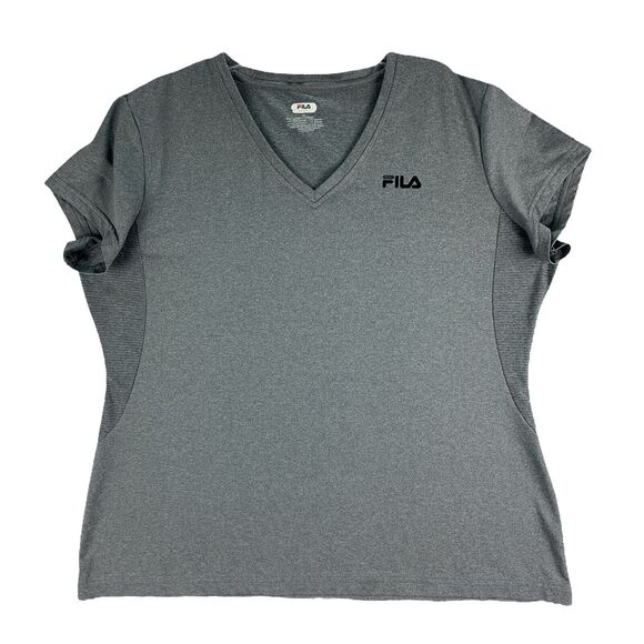 Fila Womens T Shirt Size XL V-Neck Gray Stretch Sports Short Sleeve Athletic - Picture 1 of 7